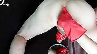 Perfect prostate milking in red gloves ~DirtyFamily~