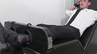 Business gay restrained by foot fetish dominant master