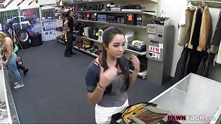 Bombshell student fucked inside the pawnshop for some money