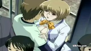 Horny busty anime student fucked by group