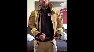 Straight Firefighter masturbating, cumming huge load over uniform