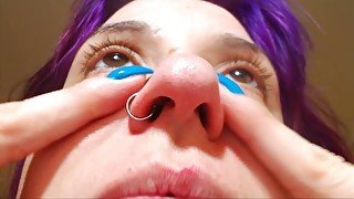 ASMR Extreme nose close-up, whispering words and sudden burps on your face