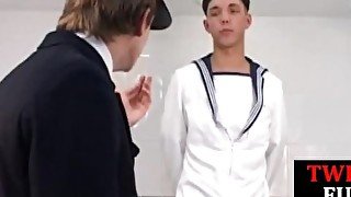 Skinny sailor rides dick after rimming