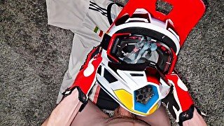 Naked biker wanks on his mxhelmet