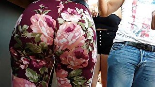 Candid Fine Latina Insane Booty!! in Flowered Leggings!! pt2