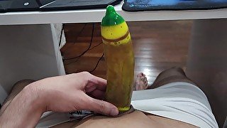 Cum with a colorful condom