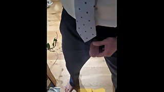 Suit and Tie Jerking Off and Cumming on the Mirror