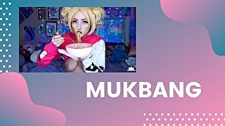 Blonde Eating Ramen Topless Mukbang