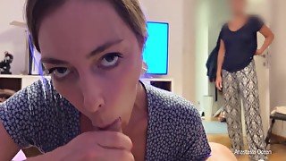 My Stepmom Caught Me Giving A Blowjob To My Boyfriend. We Were Talking And She Watched And He Cum. 8 Min