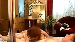 Red haired wife of my buddy loves to warm up him with BJ before mish