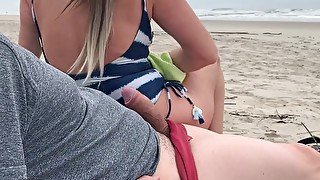 Quickie on public beach, people walking near - Real Amateur