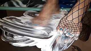 whipped cream play in fishnets