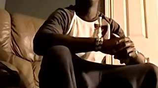 Black amateur working on his dick and making it cum