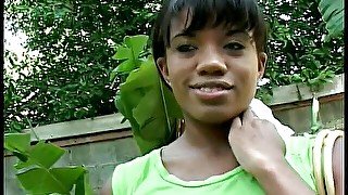 Sweet busty ebony teen tries a huge cock