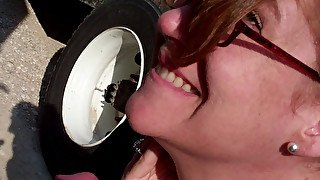 Outdoor deepthroat blowjob