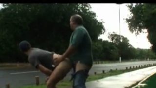 daddy and guy fucking outdoor near road