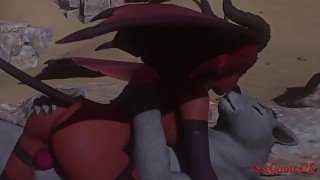 Succubus girl is fucked by a werewolf  Huge cock for the devil whore