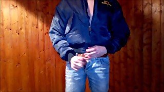 Hard jerk off challenge in a bomber jacket! Part 2