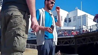 Hands in Pants at The Beach Steps Shameless Male Adjustment Trackies Brit