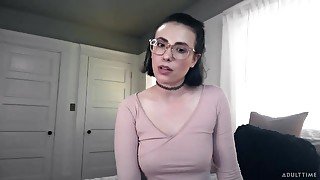 Flexible sporty brunette in glasses is ready for some wild solo masturbation