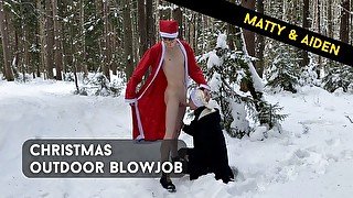 Twinks Matty and Aiden naked outdoor blowjob in the winter for Christmas