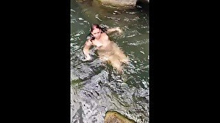 Nude summer river swimming