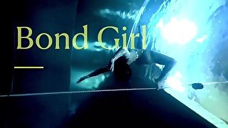 Bond Girl, underwater stunts, nerd girl, high heels glamor and underwater swimming retro style