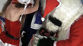 Horny girl has anal sex with Santa Panda. Part 2