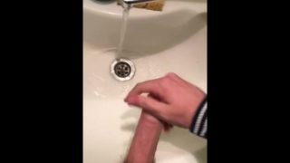 Boy Jerking off in bathroom, tasting cum, precum