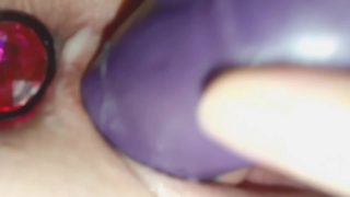 Cumming on my dildo with a plug in my ass