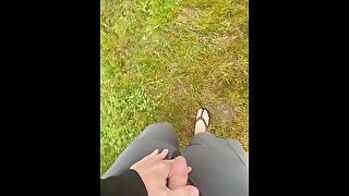 A walk and a piss: I held for as long I could! Desperate release, pissing, moaning in pleasure