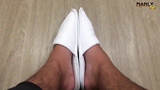 THESE ARE RIPE FOR SNIFFING - HOTEL SLIPPER FEET - MANLYFOOT - FOOT FETISH