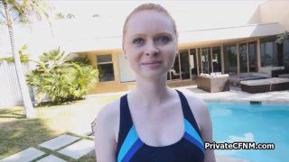 Redhead bikini teen drilled by BBC poolside