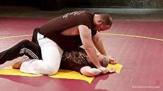 Two total amateur dudes practicing martial arts get a bit horny