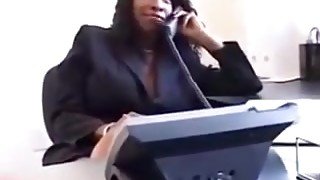 Busty Ebony has computer problems