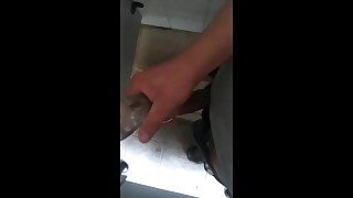 Jerk off in public toilet and cum in flashlight