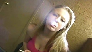 Just my slutty and busty blonde girlfriend smoking and flashing