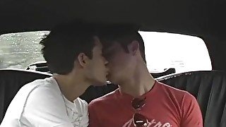 Cute boyfriends enjoying their limo time with oral