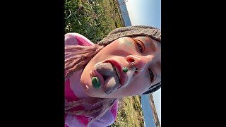 Onlyfans tattoo girl Anuskatzz has outdoor sex at a puplic place and gets a big cumshot in her face