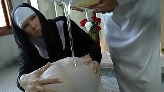 Salacious nuns find a dildo and go lesbian playing with it