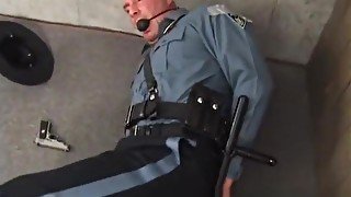 DILF trooper handcuffed gagged and struggling.