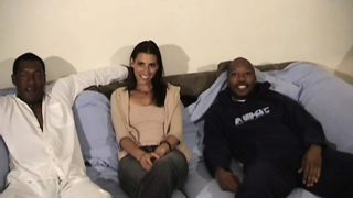 Adorable brunette joins three horny black guys for a hardcore adventure