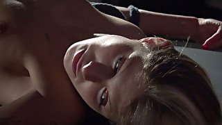 Fair haired slim bitch gets her kitty fingerfucked tough when being bound