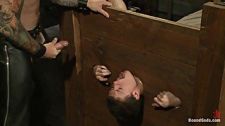 BoundGods : Caged sex slave endures a beating hot wax and hard stockade fuck