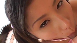 Japanese AV model enjoys sucking cock