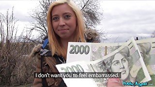 Czech blonde girl gives her sweet pussy for some hard cold cash