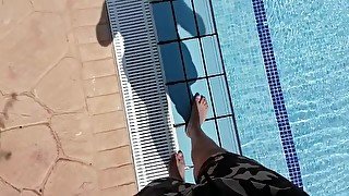 Foot fetish from swimming boy