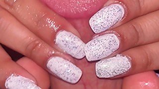 White nails with sparkles