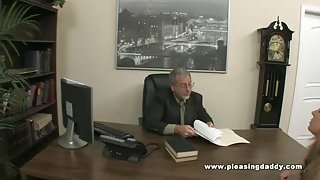 Blond slut fucks old horny boss