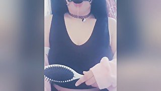 Gagged Girl Spanking Tits With Hairbrush